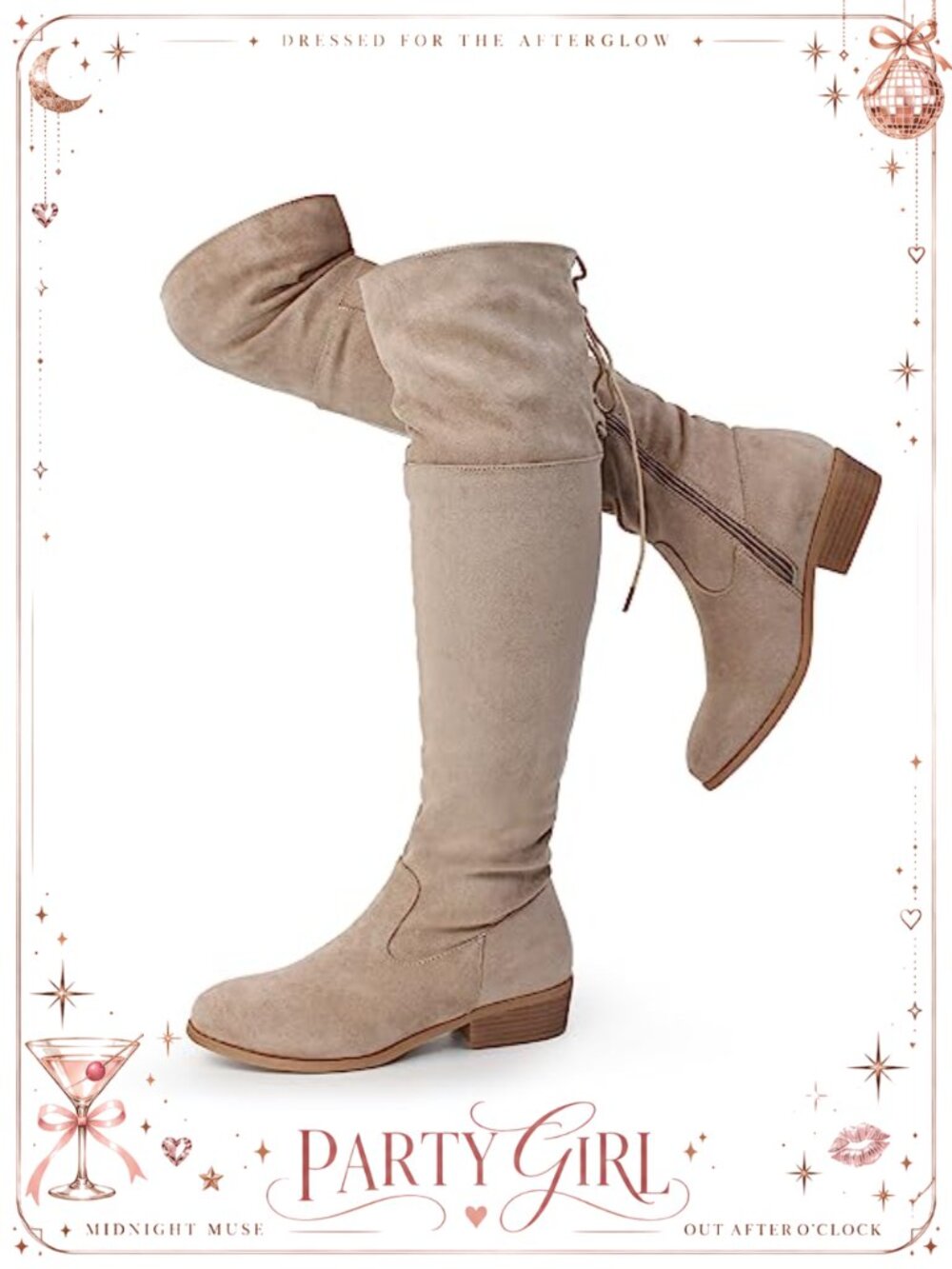 Faux Suede Over the Knee Thigh High Boots Low Flat Heel Lace-Up